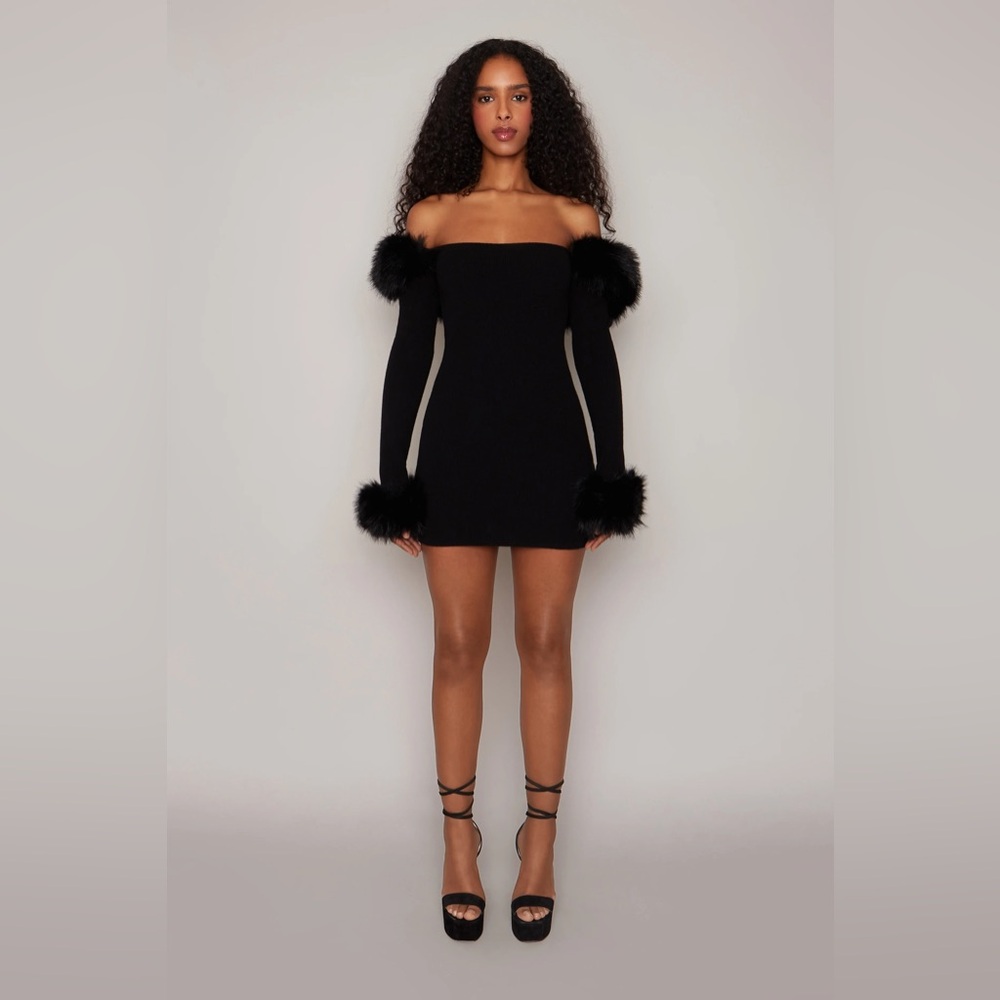 FAUX FUR OFF THE SHOULDER MINI DRESS